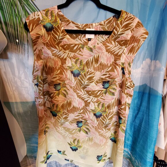 CAbi  size Large Tropical Print Parlor Sleeveless Split Back Blouse #5216 - Picture 6 of 8